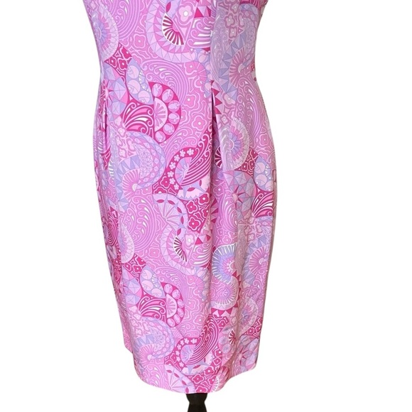 Maggie London VTG. Pink Silk Abstract Paisley Psychedelic Motif Print Dress Sz.6 - Picture 4 of 9